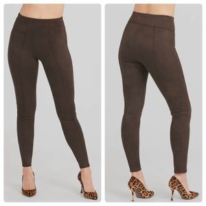 SPANX Tummy Shaping Seamed Faux Suede Leggings  CHOCOLATE Size Small.